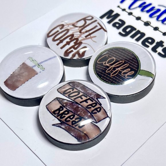 Set of 4 Magnets - But First Coffee Glass Refrigerator Kitchen Whiteboard - Picture 3 of 3
